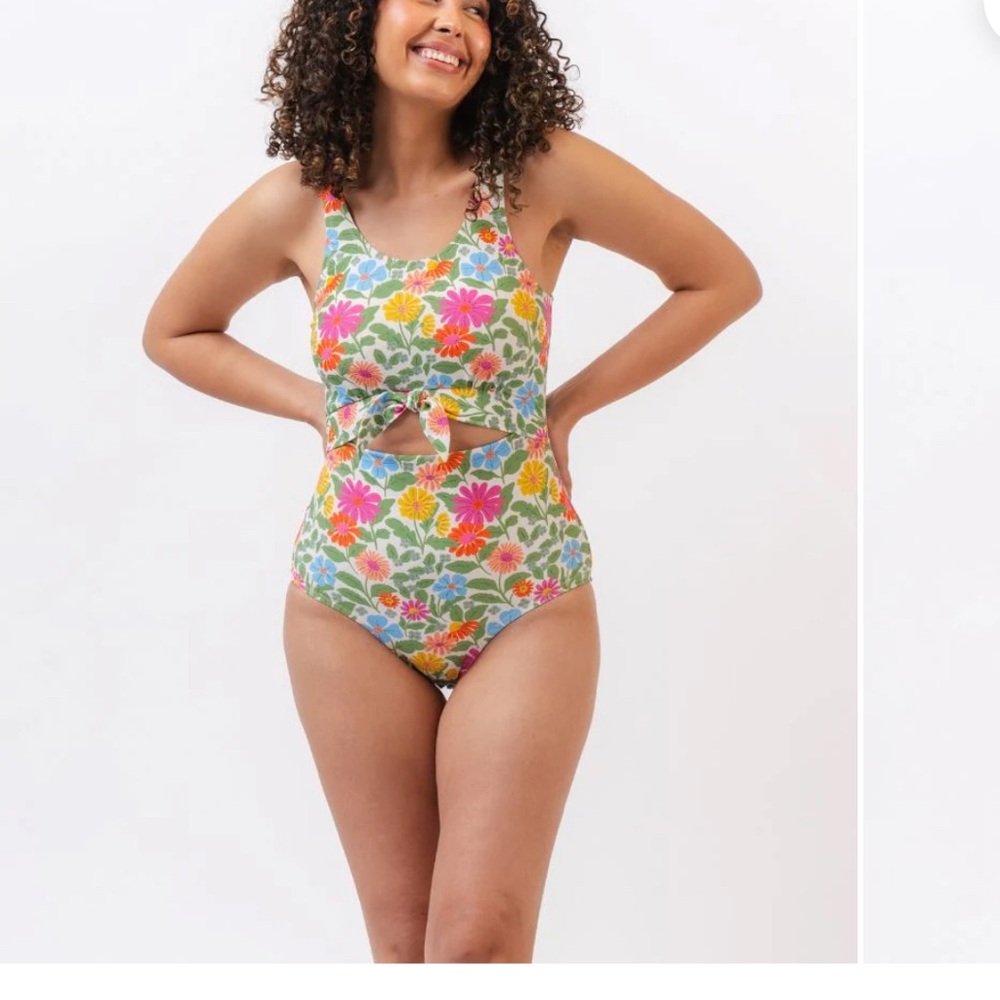 Lime Ricki knotted Swimsuit - Green, Pink, Yellow